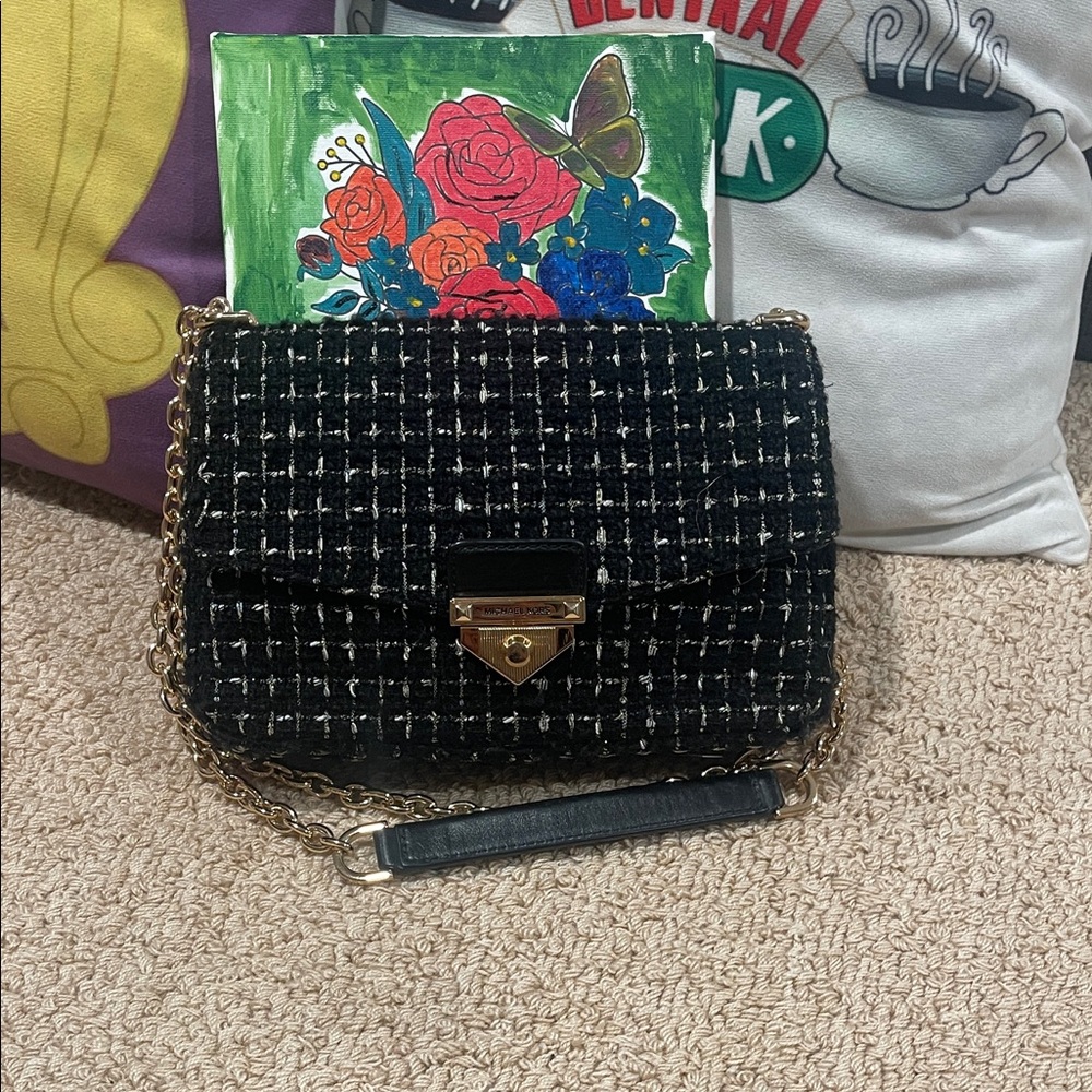 Michael Kors Black and White Tweed Crossbody Bag